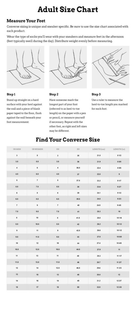 Converse Men S Shoes Size Chart
