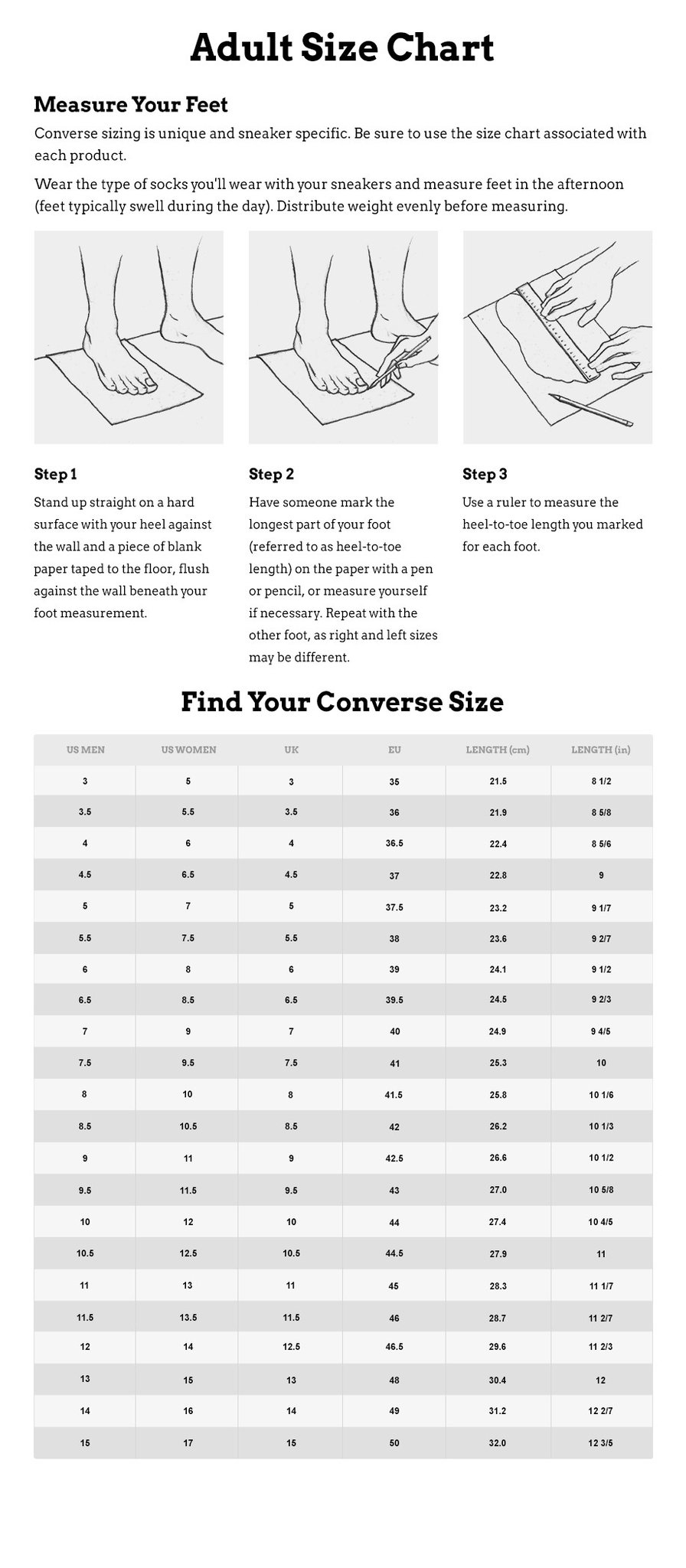converse size guide shoes